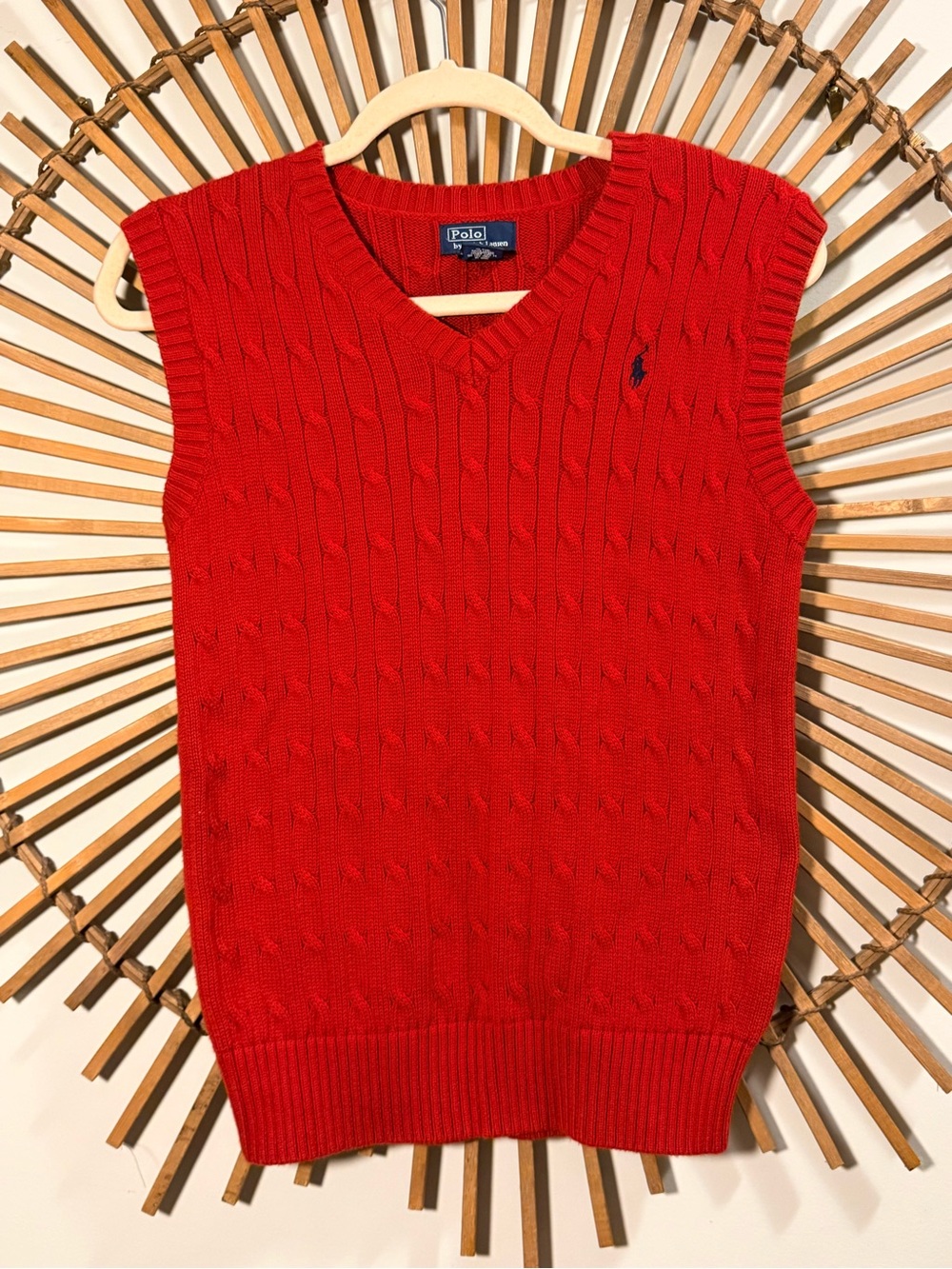 Polo by Ralph Lauren Women's Red Cable Knit V-Neck Sweater Vest Preppy Nautical - Picture 2 of 8